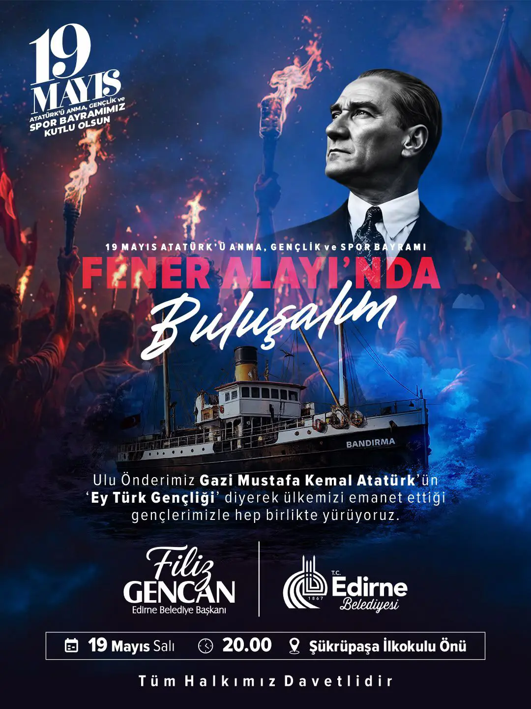 EDİRNE’DE 19 MAYIS RUHU MEŞALELER VE KONSERLE TAÇLANACAK galeri görseli